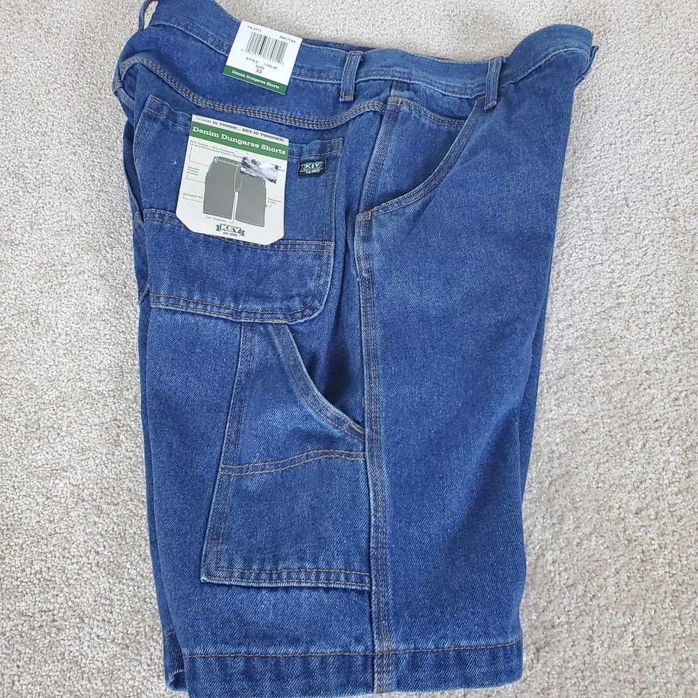 Key Denim Dungaree Shorts Men's Size 33 Blue Relaxed Fit Workwear NWTGS